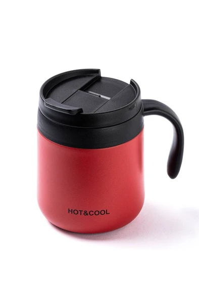 PABLO KIRMIZI PASLANMAZ ÇELİK TUTACAKLI TERMOS BARDAK 350ML ürün görseli 1