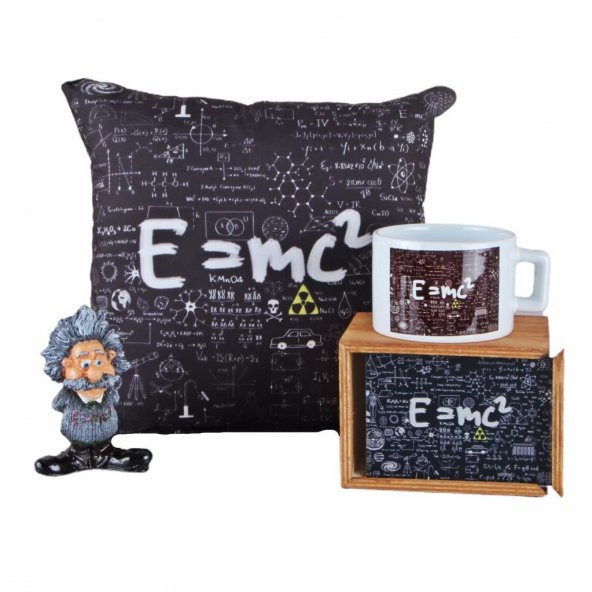 Einstein Biblo Puf Yastık Einstein Kutulu Kupa Hediye Seti