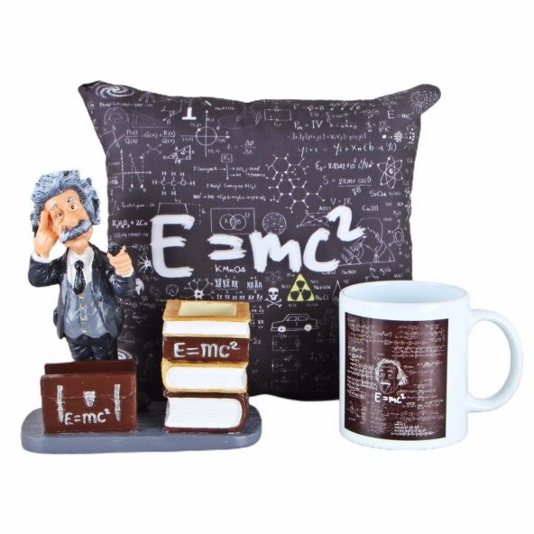 Einstein Puf Yastık Kupa Einstein Kalemlik Hediye Seti - 1