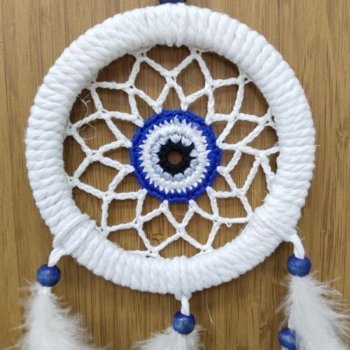 Zincir Örgülü 12 Santimetre Çapında Kuş Tüylü Duvar Süsü - Resim 2