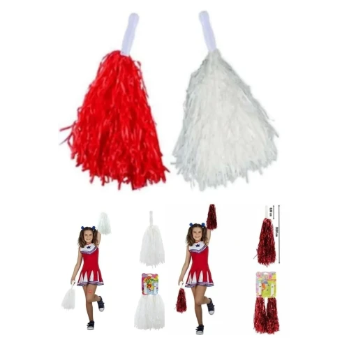 KIRMIZI BEYAZ GÖSTERİ PONPONU - Resim 2