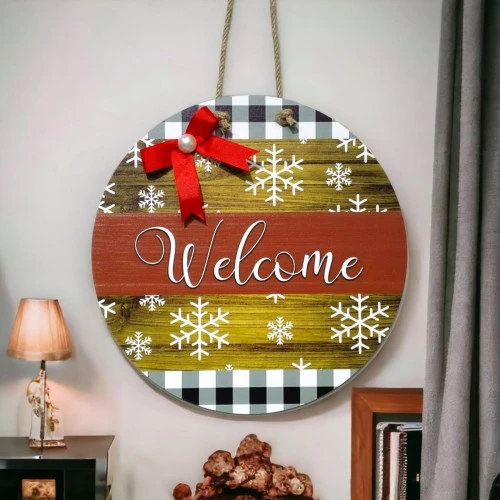 Dijital Baskı Kırmızı Kurdeleli İncili Welcome Kapı Süsü 30 Cm Kapı Süsü - 2