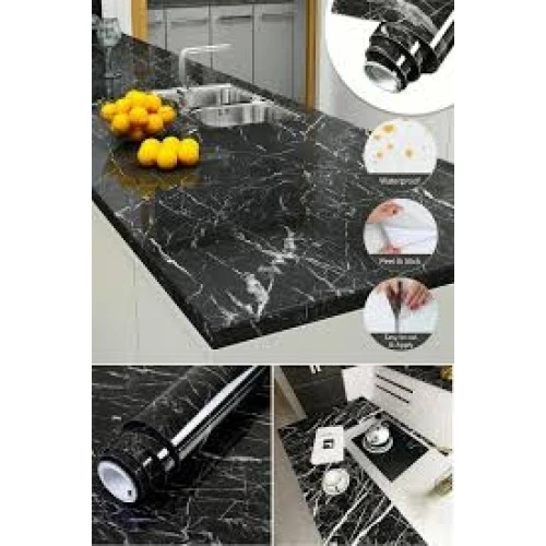 Siyah Mermer Desenli Yapışkanlı Tezgah Folyosu (3 mt.x 60 cm) - Resim 2