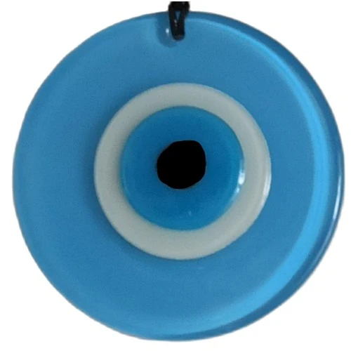 Nazar Boncuklu Deri İpli Bebe Mavisi Renginde Cam Duvar Süsü - Resim 3