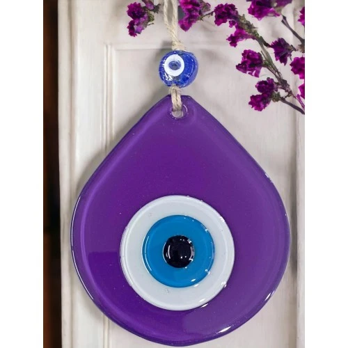 Orta Boy Mor Damla Desen Nazar Boncuklu Duvar Dekoru Cam Duvar Süsü ürün görseli 1