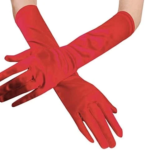 Kırmızı Renk Dirseğe Kadar Uzun Kumaş Eldiven 40 Cm - 2