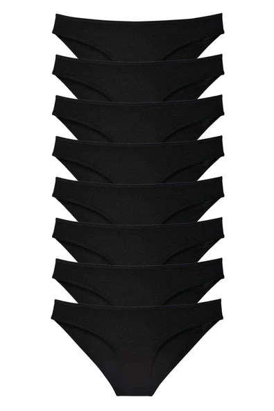 8 adet Süper Eko Set Likralı Kadın Slip Külot Siyah ürün görseli 1