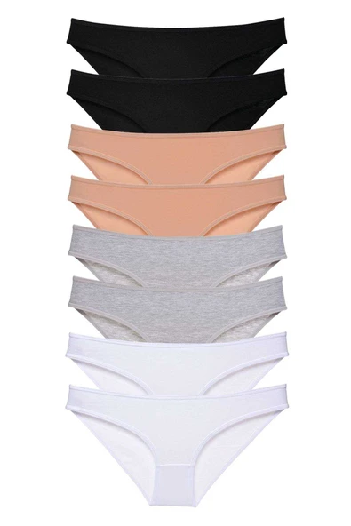 8 adet Süper Eko Set Likralı Kadın Slip Külot Siyah Ten Gri Beyaz ürün görseli 1