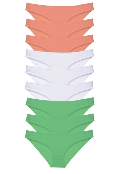 9 adet Süper Eko Set Likralı Kadın Slip Külot Pudra Beyaz Yeşil ürün görseli 1