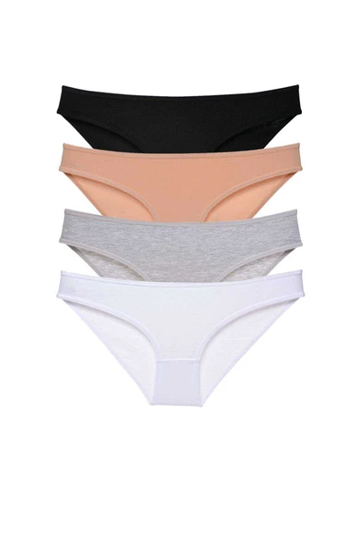 4 adet Süper Eko Set Likralı Kadın Slip Külot Siyah Ten Gri Beyaz ürün görseli 1