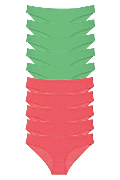 10 adet Eko Set Likralı Kadın Slip Külot Yeşil Fuşya ürün görseli 1