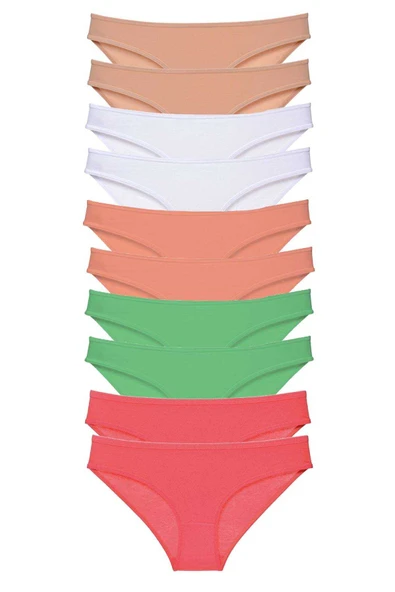 10 adet Süper Eko Set Likralı Kadın Slip Külot Ten Beyaz Pudra Yeşil Fuşya - 1