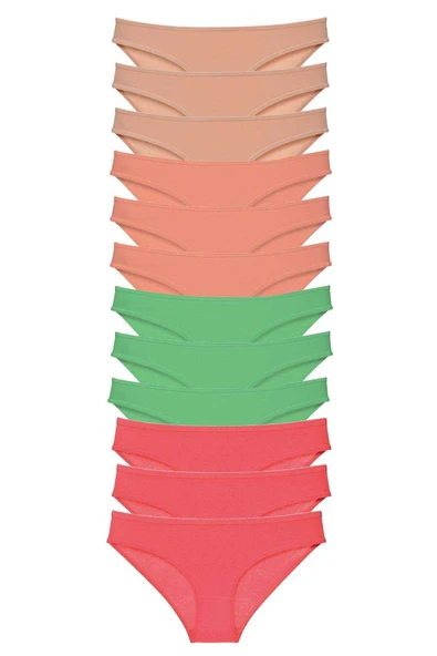 12 adet Süper Eko Set Likralı Kadın Slip Külot Ten Pudra Yeşil Fuşya ürün görseli 1