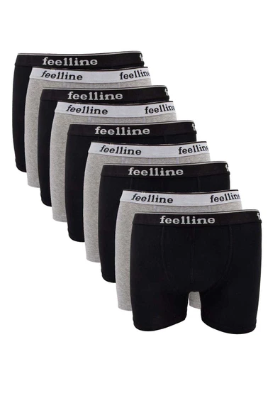 9 adet Feelline Siyah ve Gri Pamuklu Doğal Likralı Erkek Boxer - 1