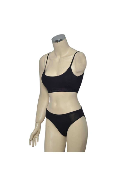 Pedli İp Askılı Yarım Atlet Büstiyer Külot Takım Siyah - Resim 2