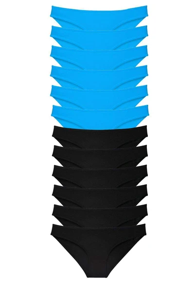 12 adet Eko Set Likralı Kadın Slip Külot Siyah Mavi ürün görseli 1