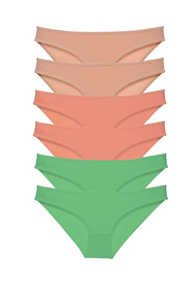 6 adet Süper Eko Set Likralı Kadın Slip Külot Ten Pudra Yeşil ürün görseli 1