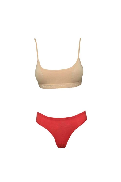 Pedli İp Askılı Yarım Atlet Büstiyer Külot Takım Ten Kırmızı ürün görseli 1