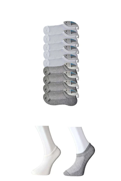 Gri ve Beyaz Erkek Görünmez Çorap 9 çift - 1