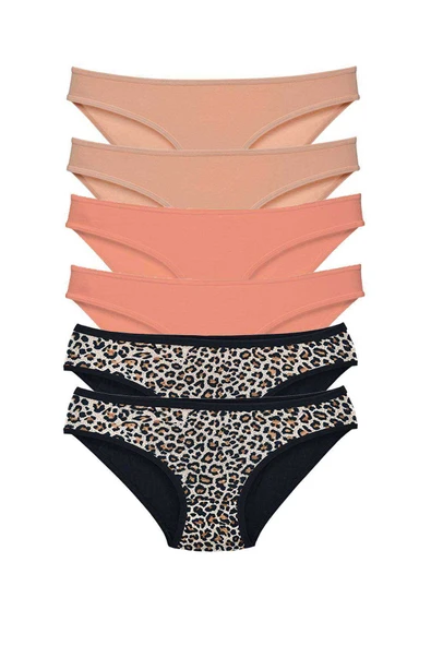 6 Adet Likralı Kadın Slip Külot Leopar Ten Pudra ürün görseli 1