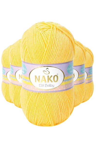 5 Adet Elite Baby El Örgü İpi Tüylenmeyen Bebek Yünü Sarı 2857 ürün görseli 1