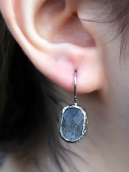 Doğal Taş Obsidyen Doğal Taşlı Rodyum (Gümüş) Kaplama Kadın Küpe euku3or - 3