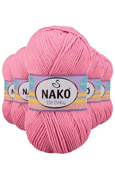5 Adet Elite Baby El Örgü İpi Tüylenmeyen Bebek Yünü Pembe 6837 ürün görseli 1