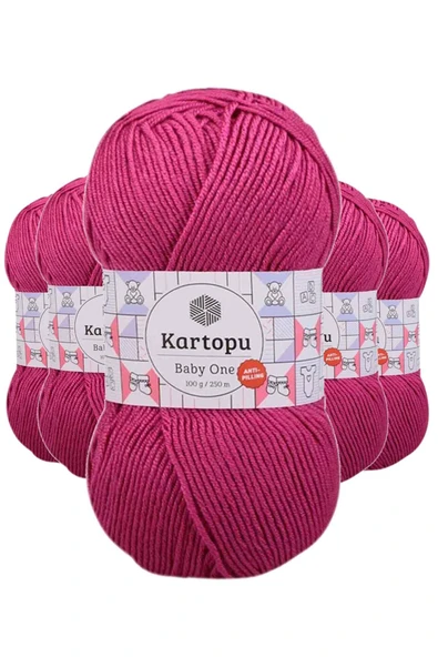 5 Adet Baby One Tüylenmeyen El Örgü İpi Yünü Fuşya K245 ürün görseli 1