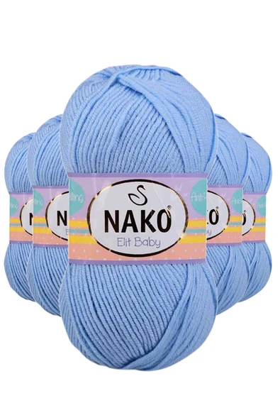 5 Adet Elite Baby El Örgü İpi Tüylenmeyen Bebek Yünü Mavi 10305 ürün görseli 1