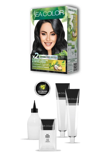 2 Tüp Krem Saç Boyası Seti Siyah No:1.0 - 2