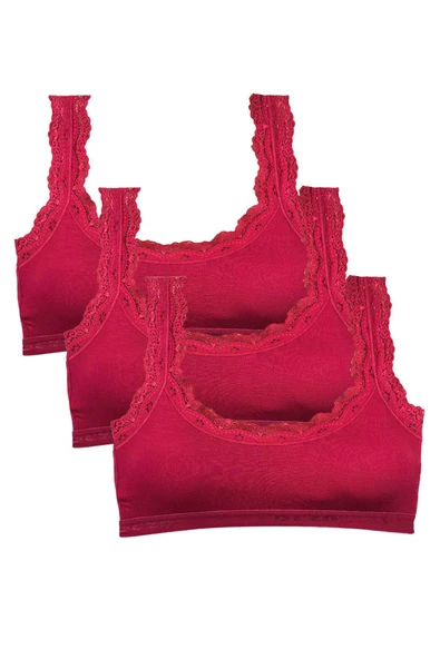 3 Adet Dantel Nakış İşlemeli Pedli Bambu Kadın Büstiyer Bordo ürün görseli 1