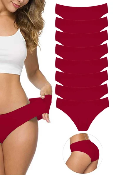 8 Adet Kadın Dikişsiz Lazer Kesim Esnek İz yapmayan Külot Bordo ürün görseli 1