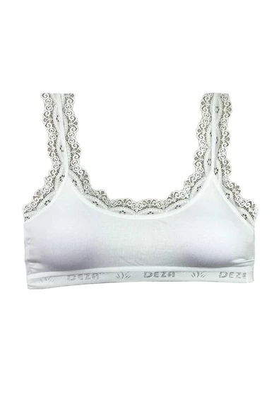 Dantel Nakış İşlemeli Pedli Bambu Kadın Büstiyer Beyaz ürün görseli 1