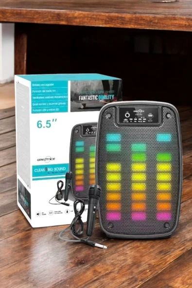 Kablosuz Bluetooth Hoparlör Taşınabilir 6.5 inç LED Işık Kareoke - Resim 2