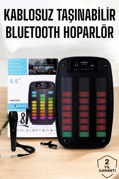 Kablosuz Bluetooth Hoparlör Taşınabilir 6.5 inç LED Işık Kareoke