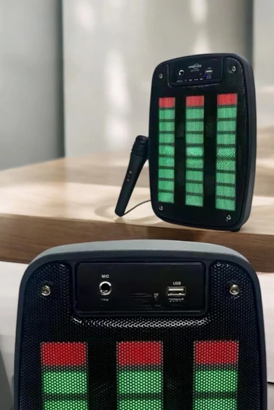Kablosuz Bluetooth Hoparlör Taşınabilir 6.5 inç LED Işık Kareoke - Resim 3