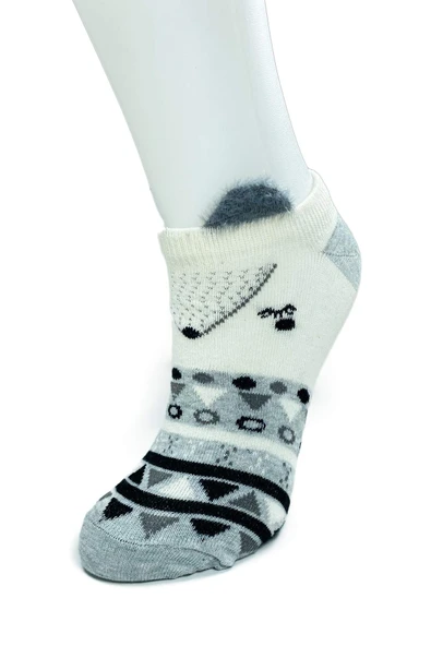 4 Çift Yumuşak Ponpon 3 Boyut Kulaklı Desenli Pamuklu Kadın Bilek çorap - Resim 5