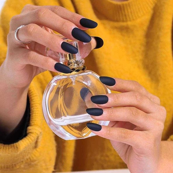 12 Adet Kendinden Yapışkanlı Tak ve Çık Mat Siyah Takma Tırnak - Resim 3