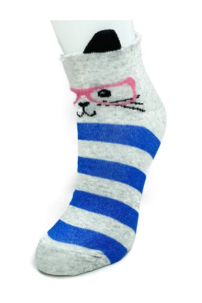 3 Çift Kedi Temalı 3 Boyut Kulaklı Pamuklu Esnek Kadın Bilek Çorap - Resim 3