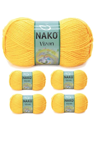 5 Adet Vizon Premium Akrilik El Örgü İpi Yünü Renk No:184 Sarı ürün görseli 1