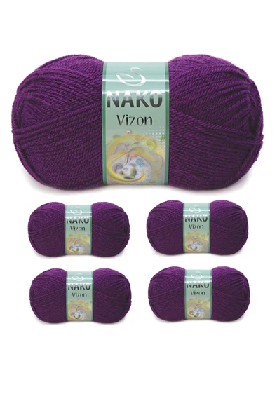 5 Adet Vizon Premium Akrilik El Örgü İpi Yünü Renk No:60 Mürdüm ürün görseli 1