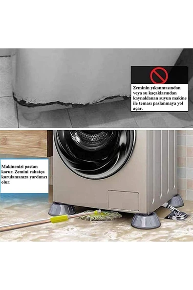 Çamaşır Makinesi Titreşim Önleyici Mobilya Yükseltici Kaydırmaz Vantuzlu Stoper Set 4 Adet - 5