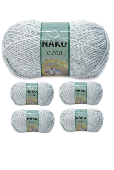 5 Adet Vizon Premium Akrilik El Örgü İpi Yünü Renk No:195 Açık Gri Melanj ürün görseli 1
