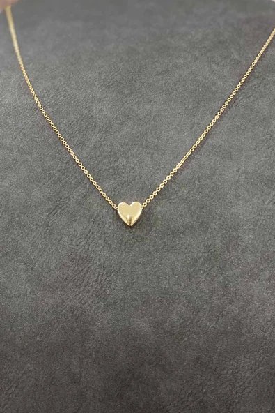 Altın Kaplama Minimal Kalp Tasarım İnce Zincirli Kolye 40 cm - 3
