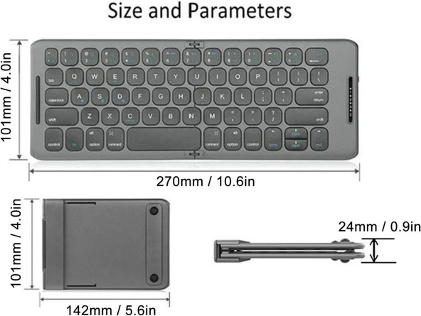 Concord Range HS 7" Uyumlu Kablosuz Bluetooth Şarj Edilebilir Katlanabilir Taşınabilir Klavye - 5