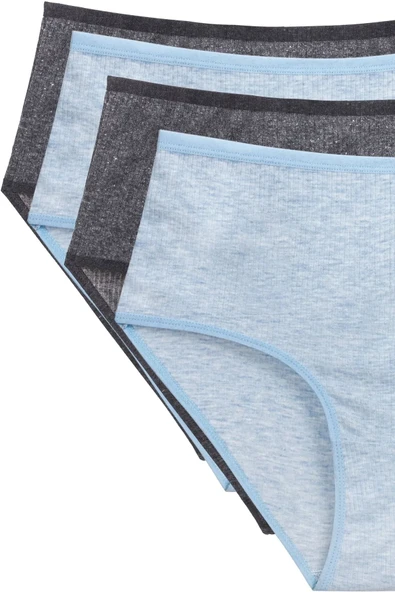 4'lü Yeni Seri Renkli Yüksek Bel Fitilli Ribana Bato Külot Turquaz Gri ürün görseli 1