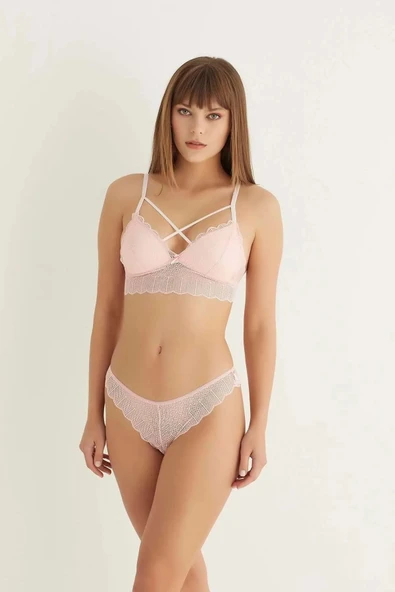 Pudra Destekli Çapraz Dantelli Bralet Takım 5527 - 3