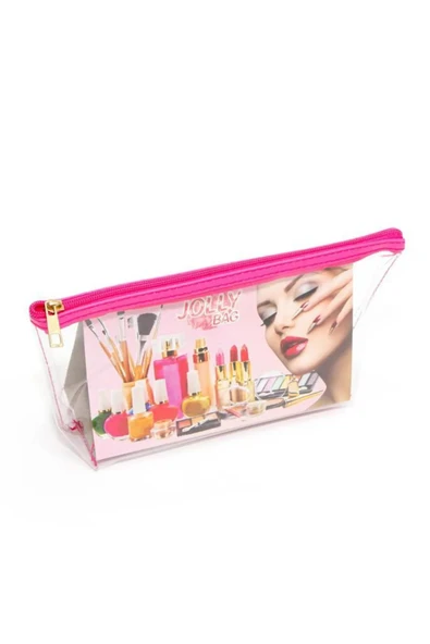 Jolly Tekli Orta Boy Şeffaf Makyaj Çantası 25cmX12cmX8CM - Resim 3