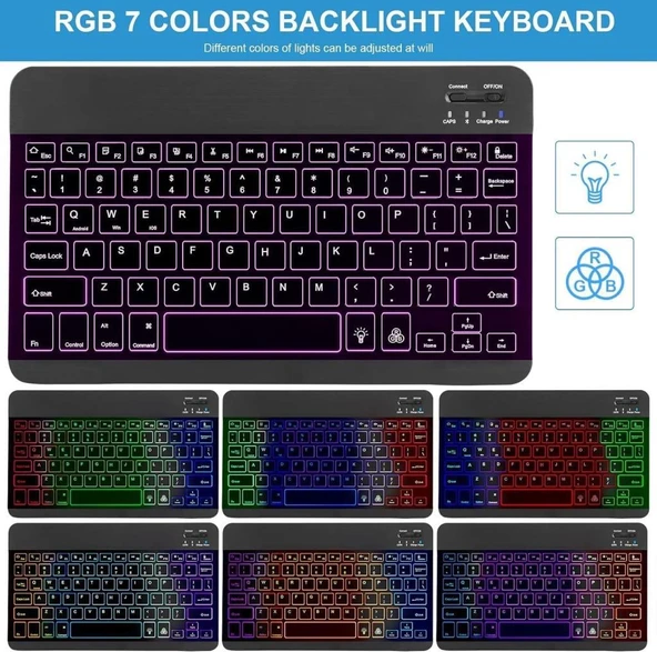 TCL Tab 7 L (2023) 7" Uyumlu Kablosuz Bluetooth Şarjlı Rgp 7 Renk Işıklı Klavye - 3