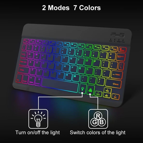 TCL Tab 7 L (2023) 7" Uyumlu Kablosuz Bluetooth Şarjlı Rgp 7 Renk Işıklı Klavye - 5